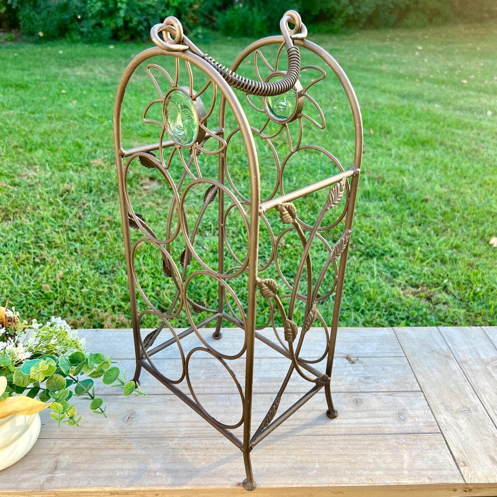 Vintage Celestial Sun With Face Iron Wine Rack - Picture 9 of 14